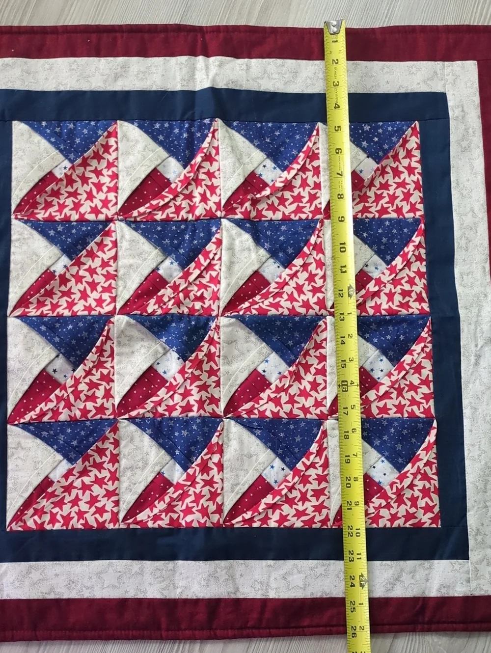 Handmade Patriotic Cathedral Window Quilt Wall Hanging 3D Americana Decor